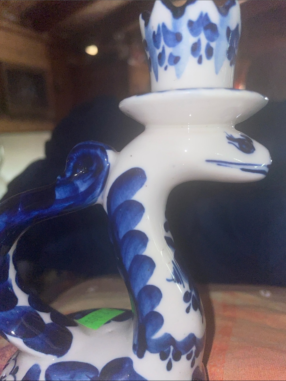 Hand-Painted Blue and White Ceramic Swan Candle Holder - Decorative Home Art